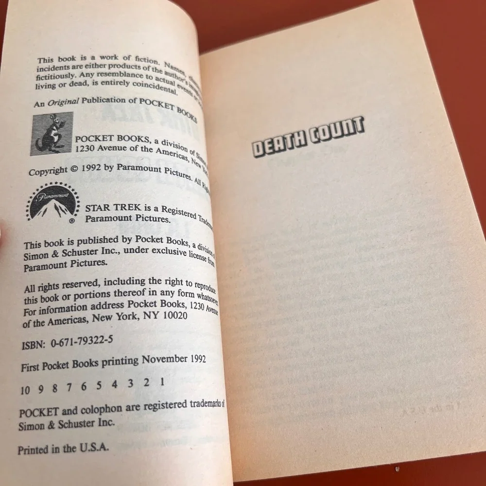 Star Trek Death Count L.A. Graf Paperback Book #62 Pocket Books 1st Print 1992‎
